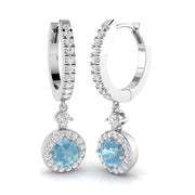 Aquamarine Halo Diamond Drop Earrings in Gold - Luxury Gems Jewellery in 10K/14K gold and platinum with certified lab-grown or natural diamonds