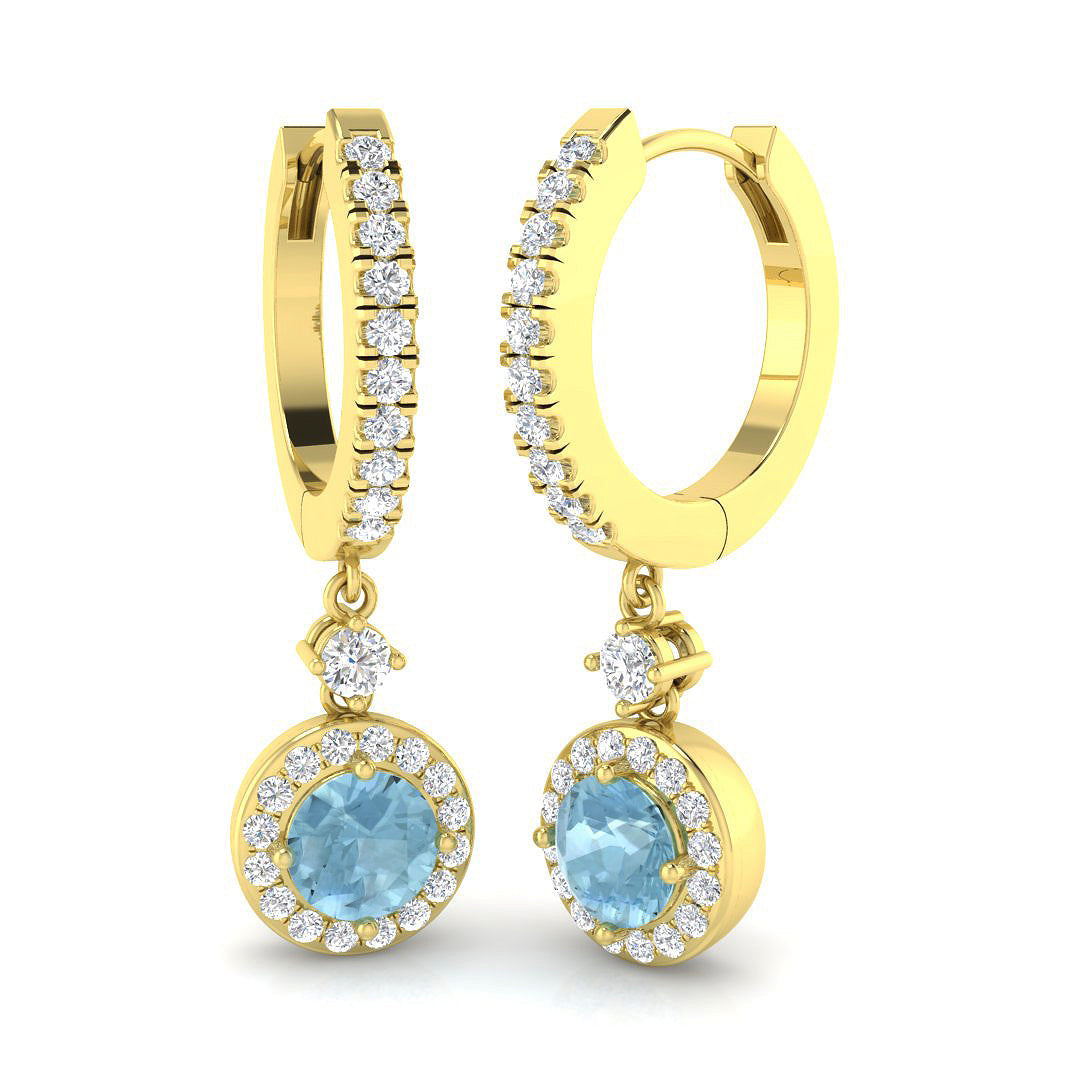 Aquamarine Halo Diamond Drop Earrings in Gold - Luxury Gems Jewellery in 10K/14K gold and platinum with certified lab-grown or natural diamonds