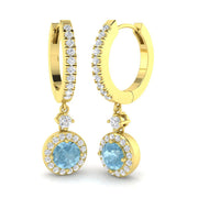 Aquamarine Halo Diamond Drop Earrings in Gold - Luxury Gems Jewellery in 10K/14K gold and platinum with certified lab-grown or natural diamonds