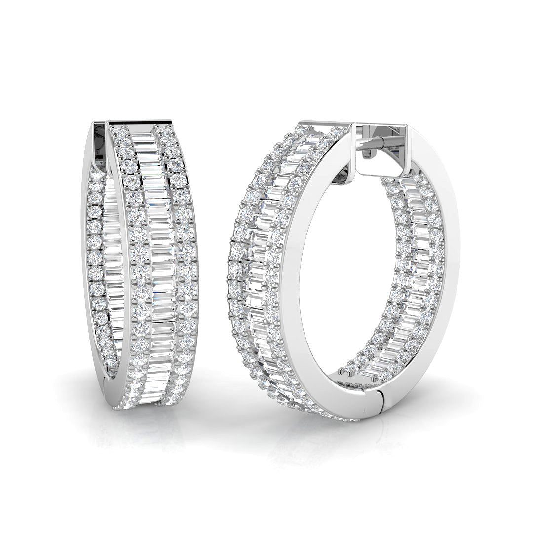Hoop Earrings with Triple Row Diamonds - 2.5ct to 3.5ct in 10K/14K gold and platinum with certified lab-grown or natural diamonds