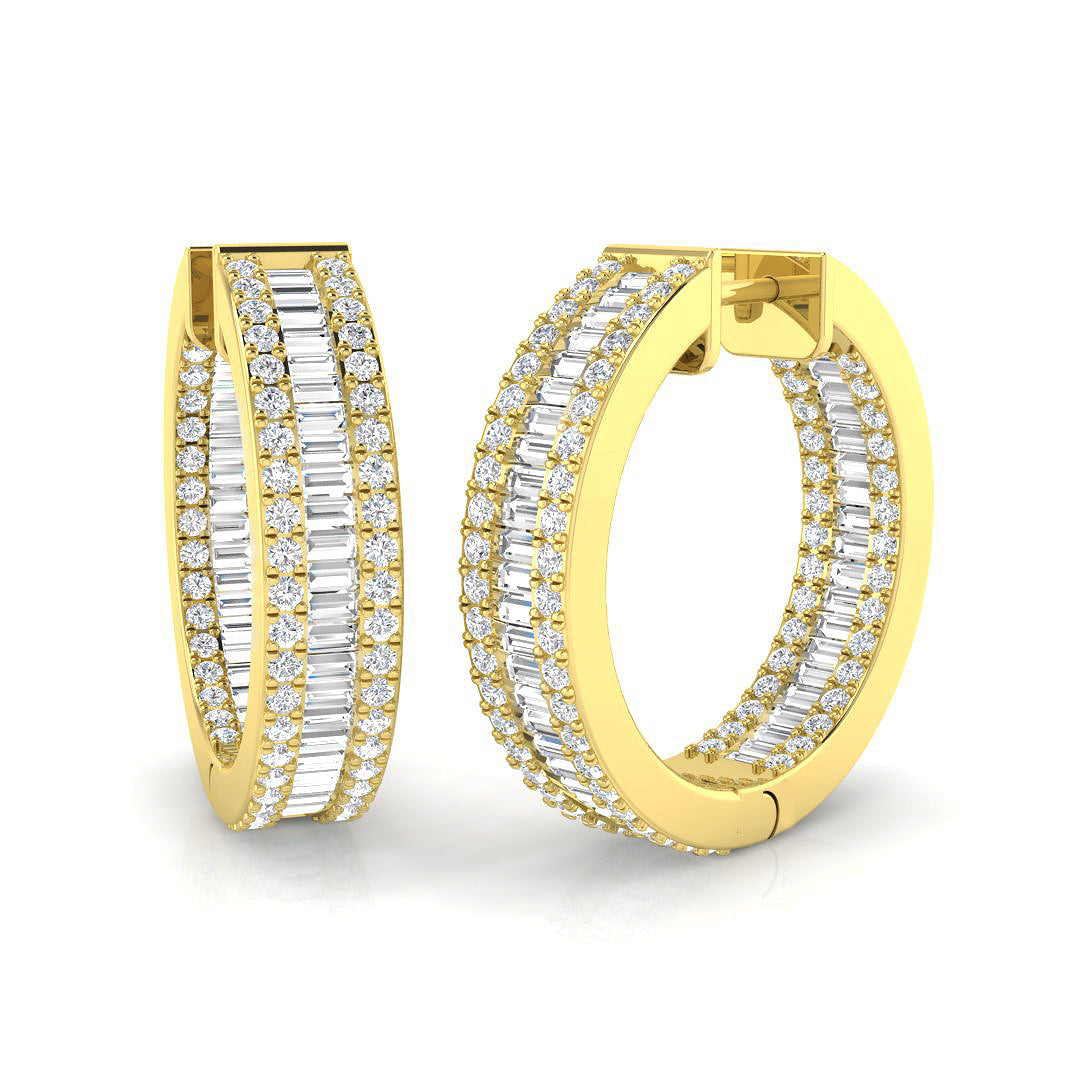 Hoop Earrings with Triple Row Diamonds - 2.5ct to 3.5ct in 10K/14K gold and platinum with certified lab-grown or natural diamonds