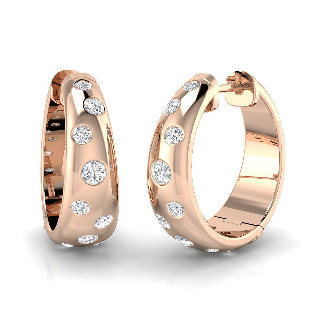 Round Bezel Diamond Hoop Earrings in 10K/14K gold and platinum with certified lab-grown or natural diamonds