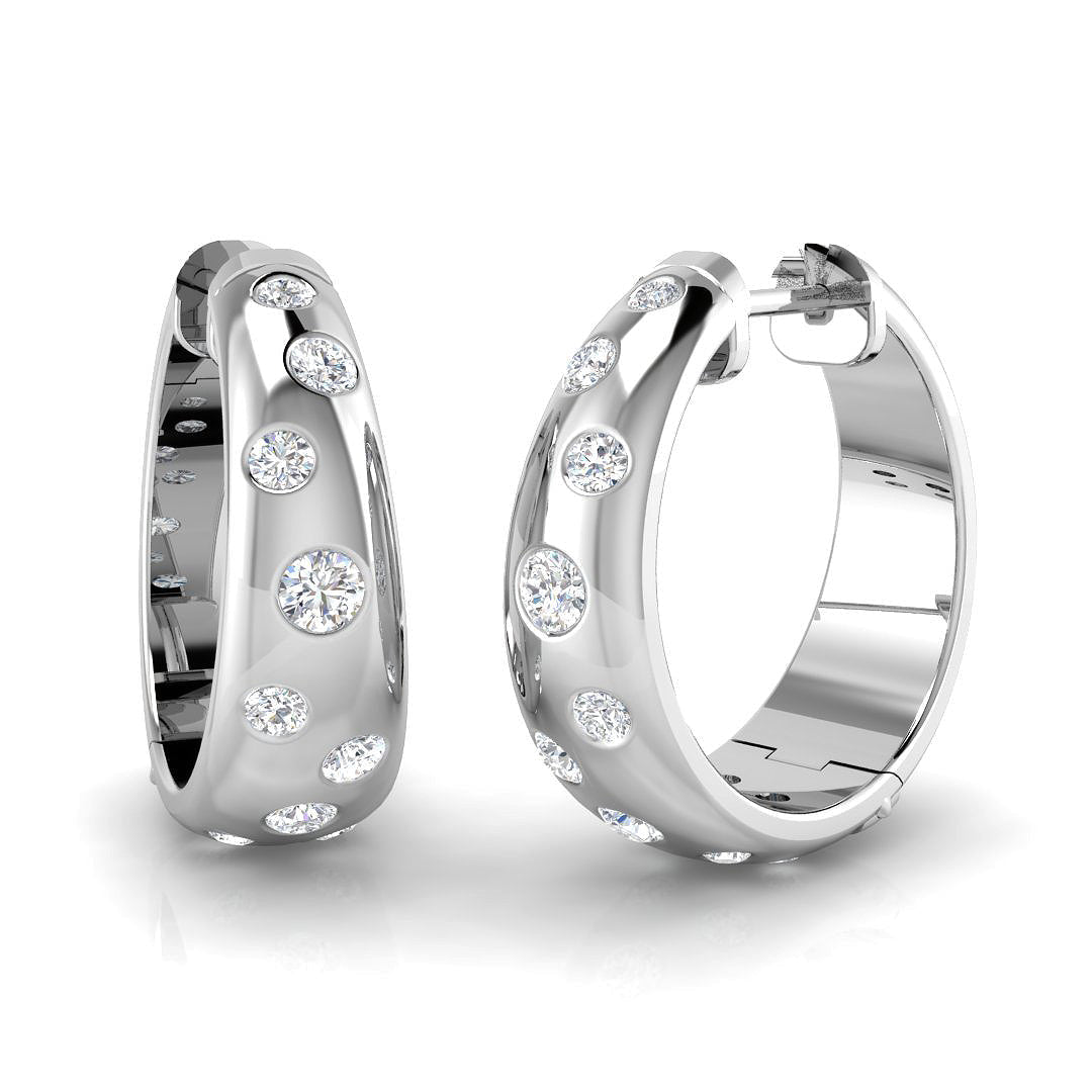 Round Bezel Diamond Hoop Earrings in 10K/14K gold and platinum with certified lab-grown or natural diamonds