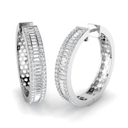 Hoop Earrings with Baguette and Round Diamonds - 2.5ct Solid in 10K/14K gold and platinum with certified lab-grown or natural diamonds
