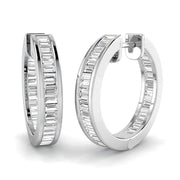 Hoop Earrings with Baguette Diamonds - 1ct Channel Set in 10K/14K gold and platinum with certified lab-grown or natural diamonds