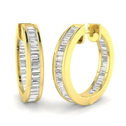 Hoop Earrings with Baguette Diamonds - 1ct Channel Set in 10K/14K gold and platinum with certified lab-grown or natural diamonds