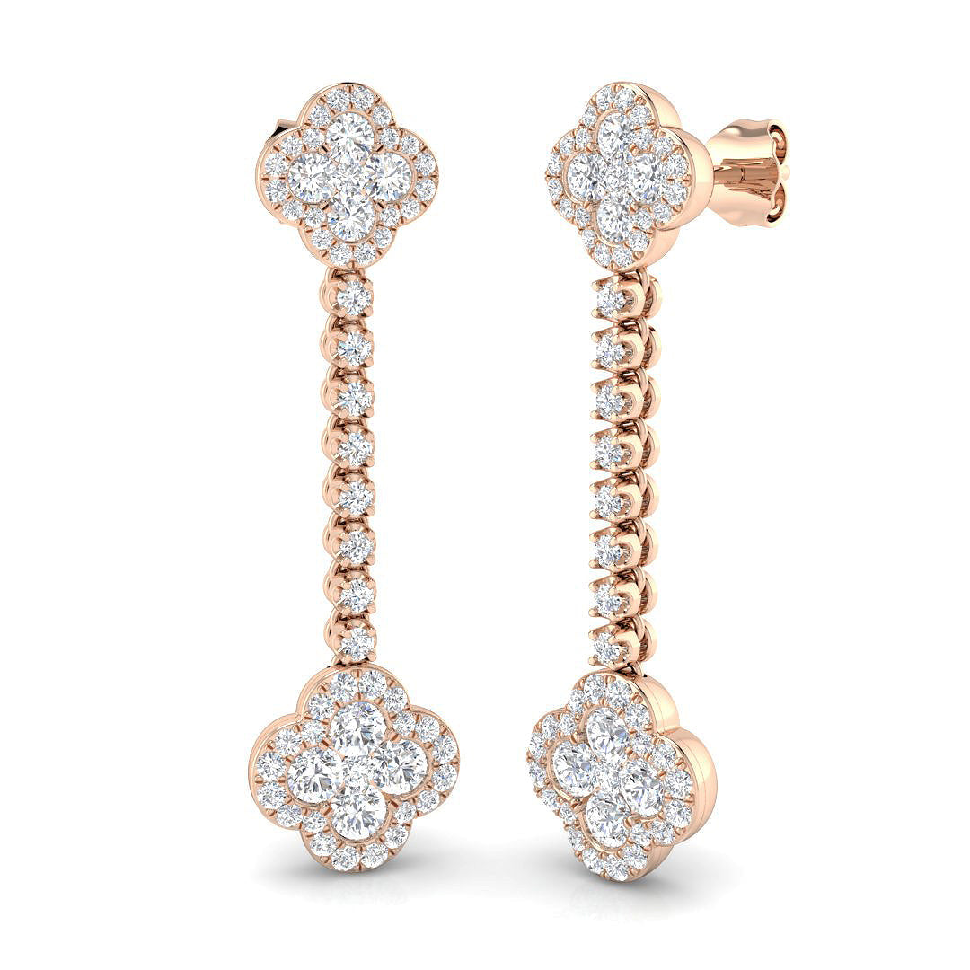 Erkry Gold Clover Diamond Earrings in 10K/14K gold and platinum with certified lab-grown or natural diamonds