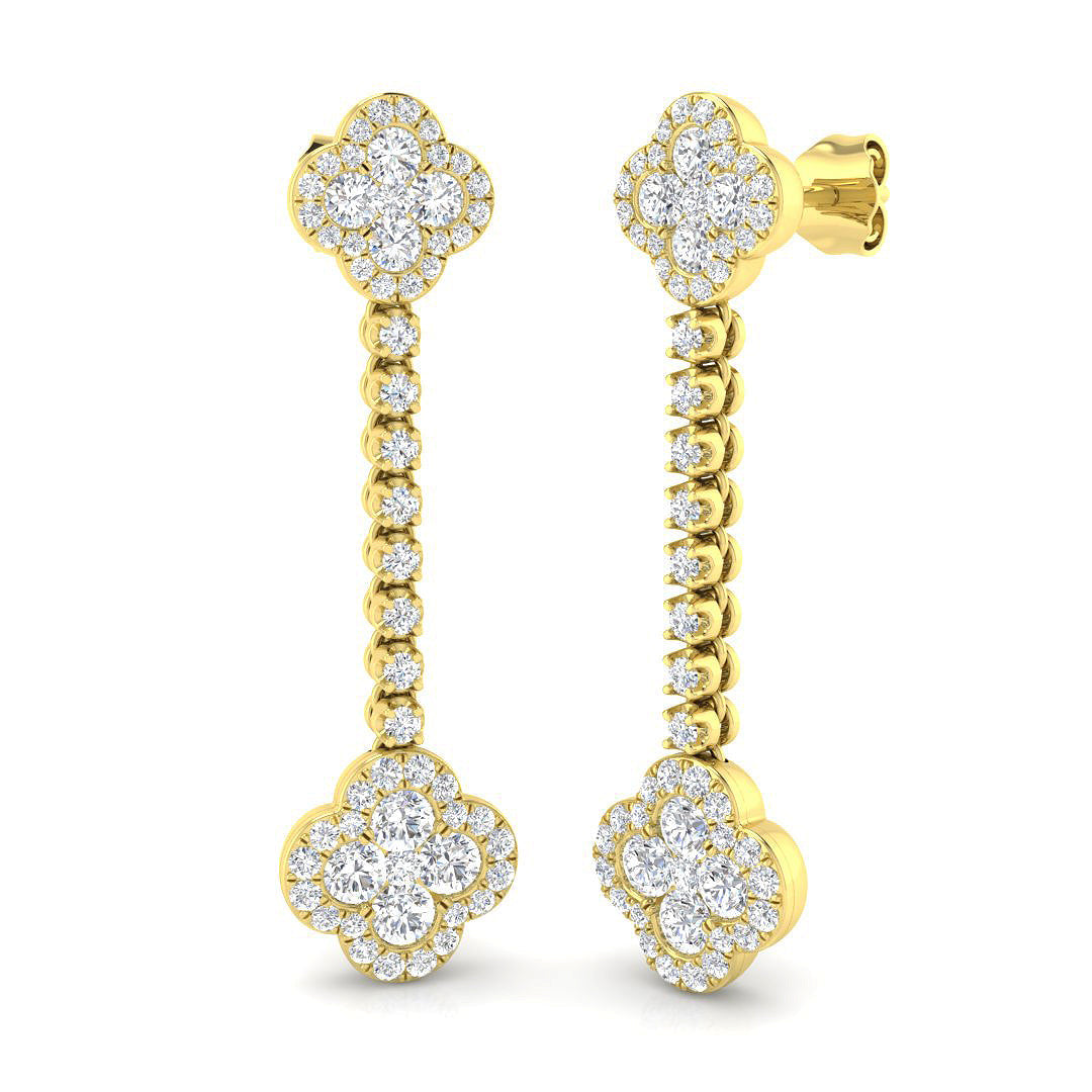 Erkry Gold Clover Diamond Earrings in 10K/14K gold and platinum with certified lab-grown or natural diamonds