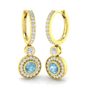 Aquamarine Diamond Drop Earrings with Milgrain Halo - Latch Back in 10K/14K gold and platinum with certified lab-grown or natural diamonds