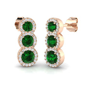 Emerald Drop Earrings with Pave Diamonds in 10K/14K gold and platinum with certified lab-grown or natural diamonds