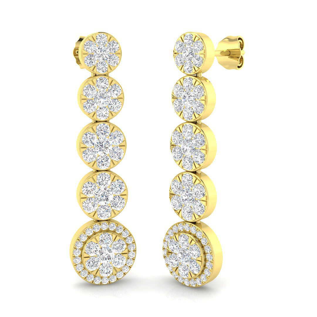 Erlsy 3ct Gold Drop & Trilogy Diamond Earrings - Luxurious Elegance in 10K/14K gold and platinum with certified lab-grown or natural diamonds