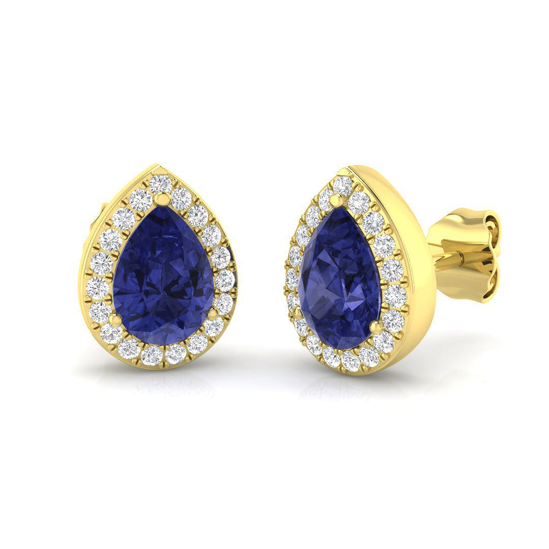 Teardrop Tanzanite Halo Stud Earrings with Push Back - Luxury Jewelry in 10K/14K gold and platinum with certified lab-grown or natural diamonds