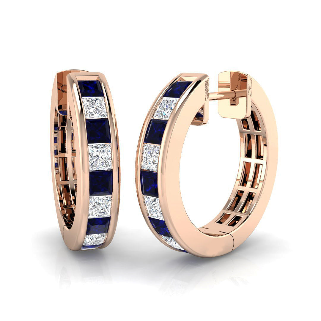 Luxury Hoop Earrings 1.5 Ct Blue Sapphire Lab/Natural in 10K/14K gold and platinum with certified lab-grown or natural diamonds