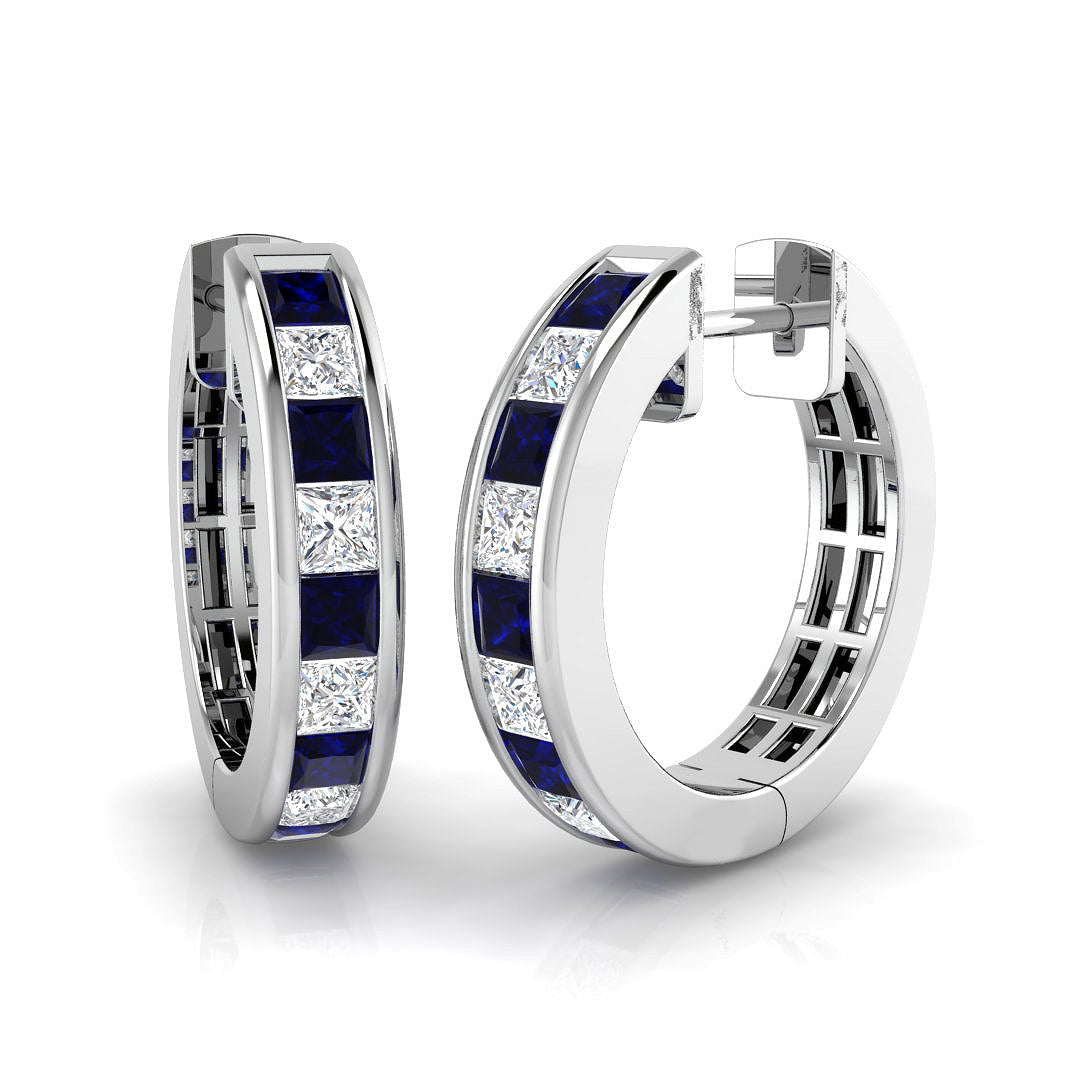 Luxury Hoop Earrings 1.5 Ct Blue Sapphire Lab/Natural in 10K/14K gold and platinum with certified lab-grown or natural diamonds