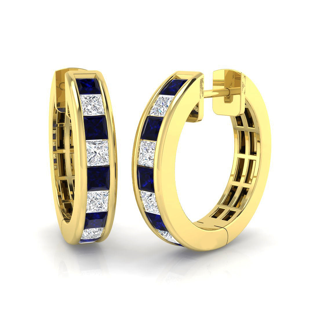 Luxury Hoop Earrings 1.5 Ct Blue Sapphire Lab/Natural in 10K/14K gold and platinum with certified lab-grown or natural diamonds