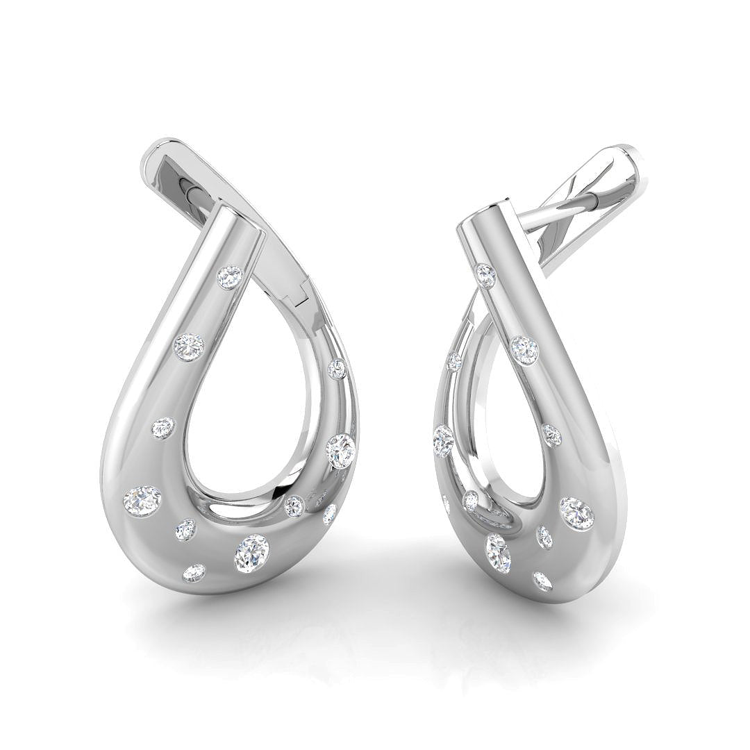 Elegant 0.33Ct Scattered Diamond Teardrop Twist Hoop Earrings in 10K/14K gold and platinum with certified lab-grown or natural diamonds