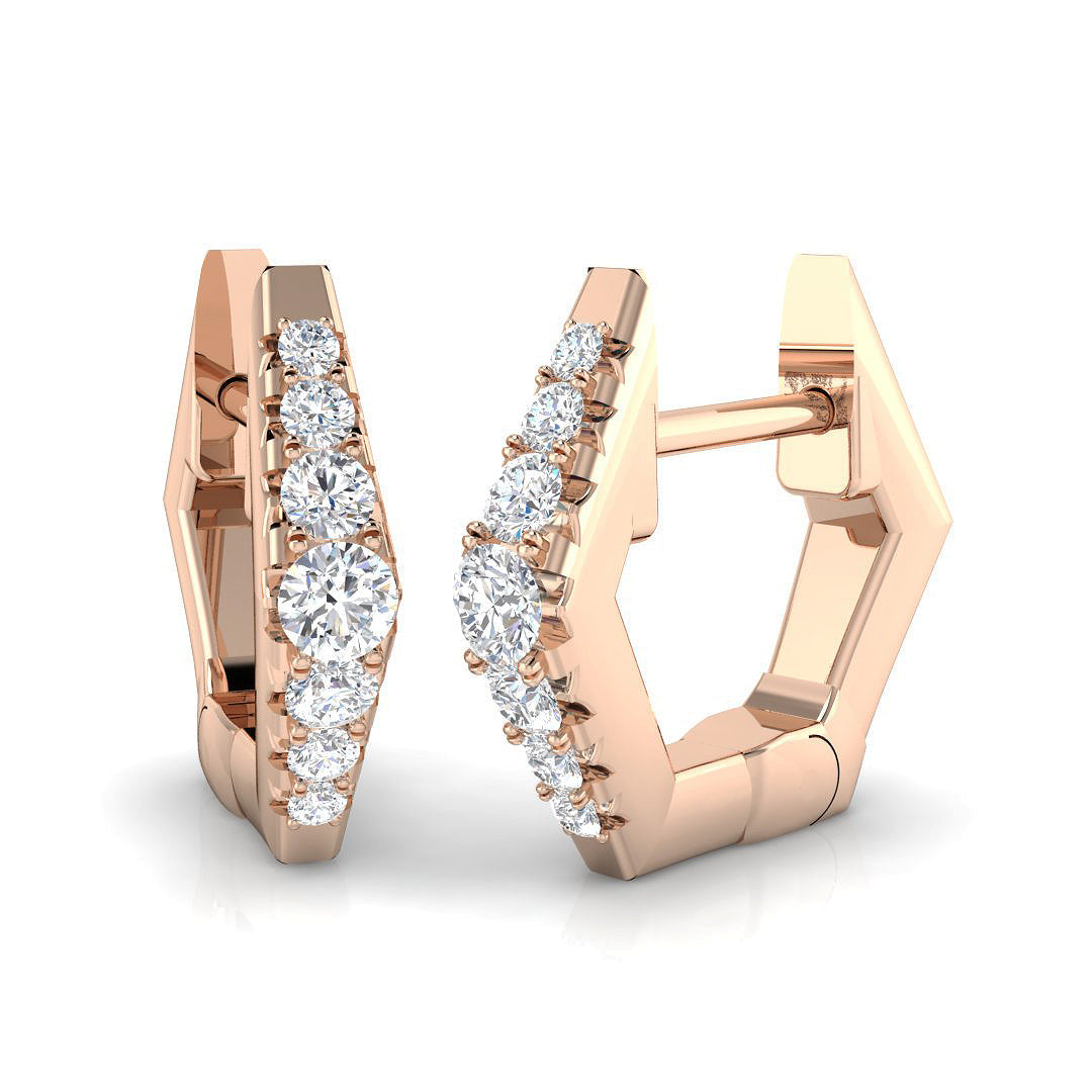 Hexagonal 0.15 Ct Diamond Hoop Earrings in 10K/14K gold and platinum with certified lab-grown or natural diamonds