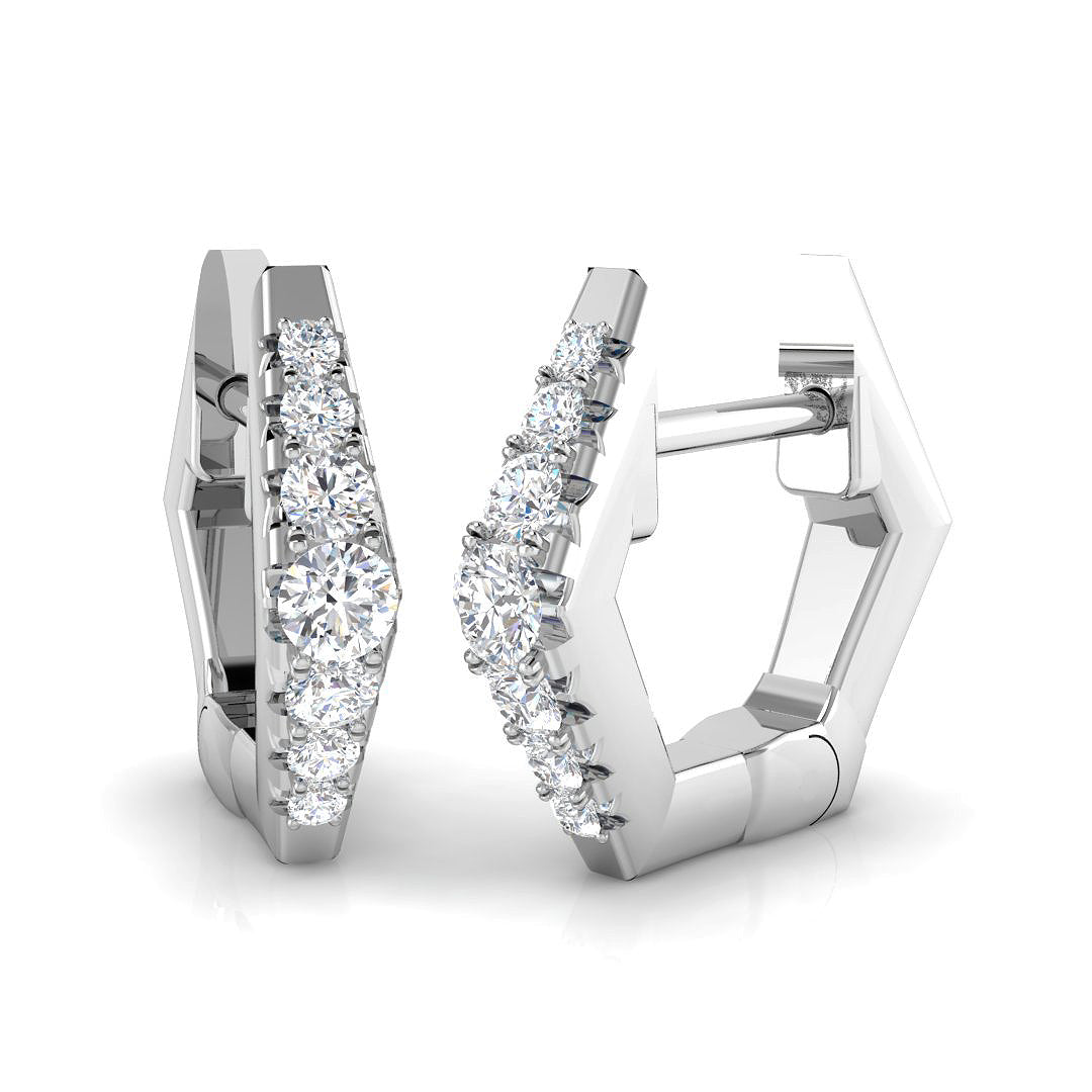 Hexagonal 0.15 Ct Diamond Hoop Earrings in 10K/14K gold and platinum with certified lab-grown or natural diamonds