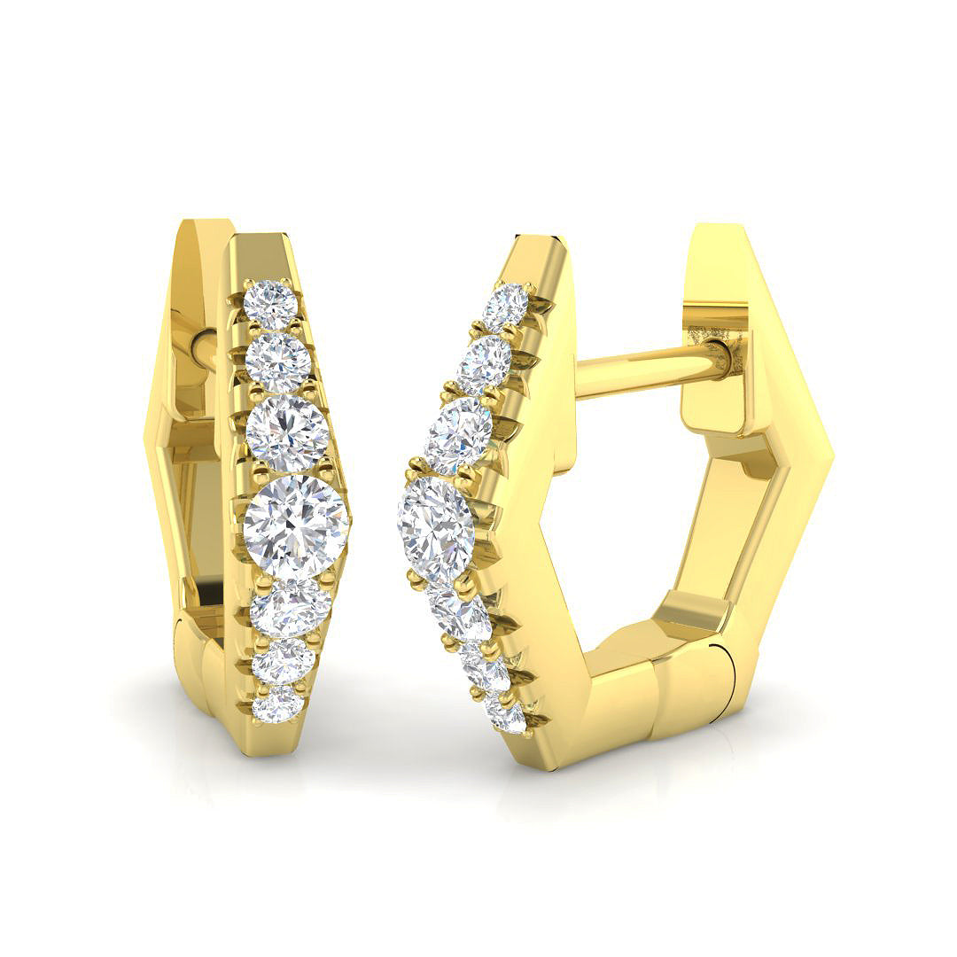 Hexagonal 0.15 Ct Diamond Hoop Earrings in 10K/14K gold and platinum with certified lab-grown or natural diamonds
