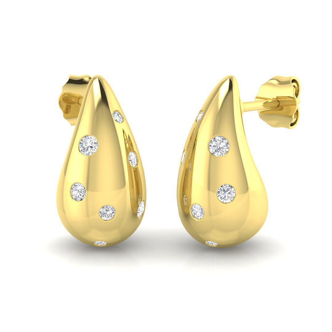 Beautiful 0.25Ct Scattered Diamond Teardrop Stud Earrings in in 10K/14K gold and platinum with certified lab-grown or natural diamonds
