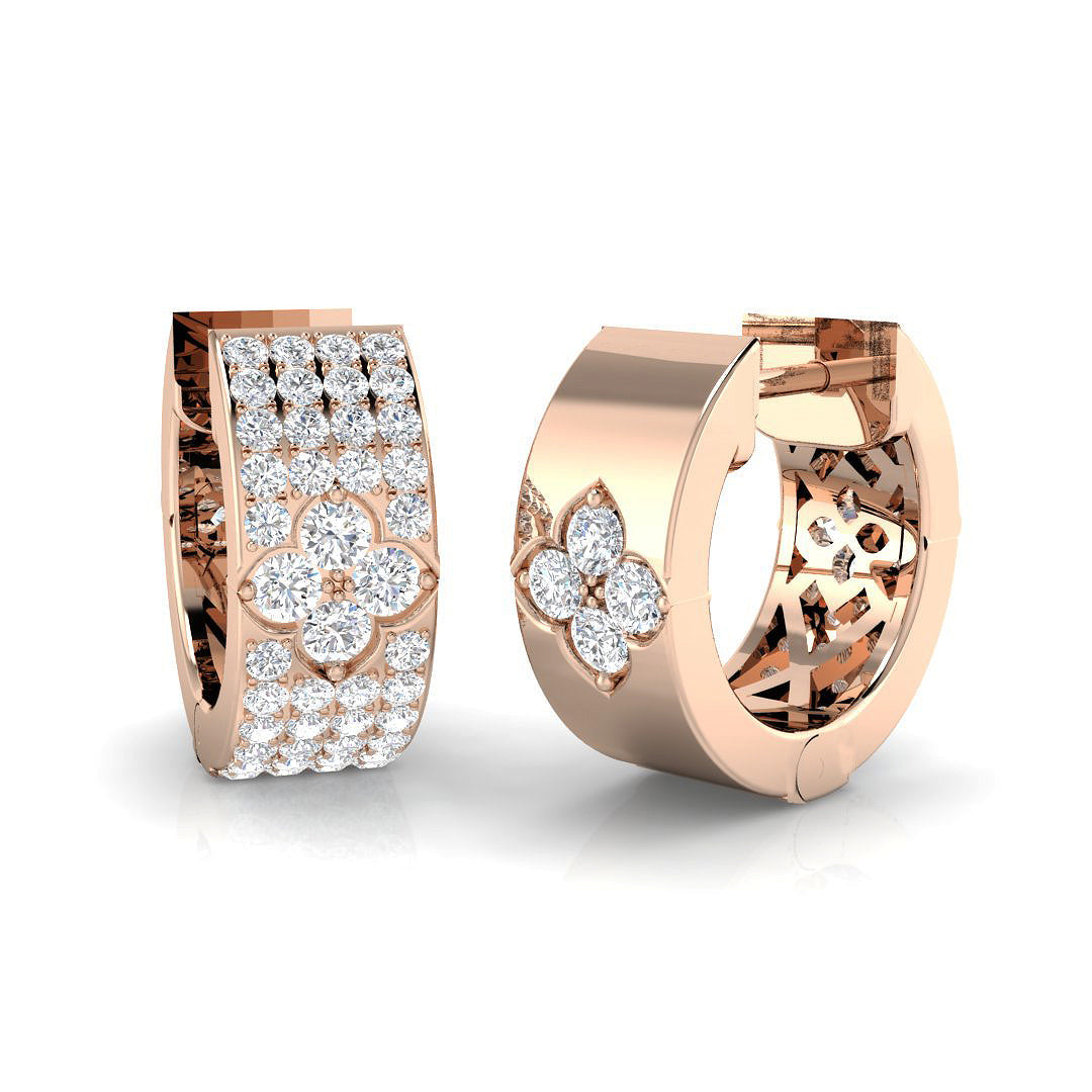 Floral Cluster 0.5 Ct Diamond Hoop Earrings in 10K/14K gold and platinum with certified lab-grown or natural diamonds