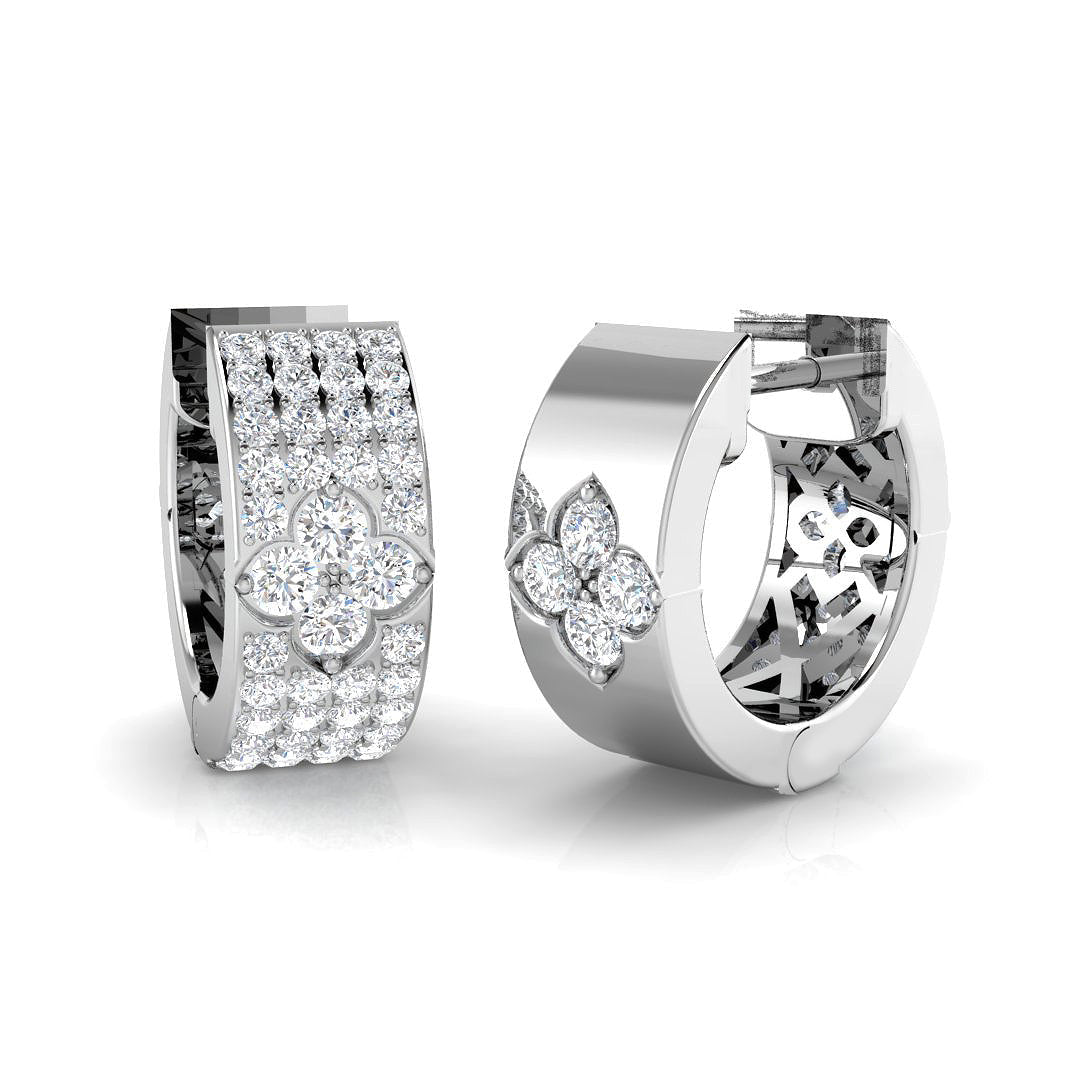 Floral Cluster 0.5 Ct Diamond Hoop Earrings in 10K/14K gold and platinum with certified lab-grown or natural diamonds