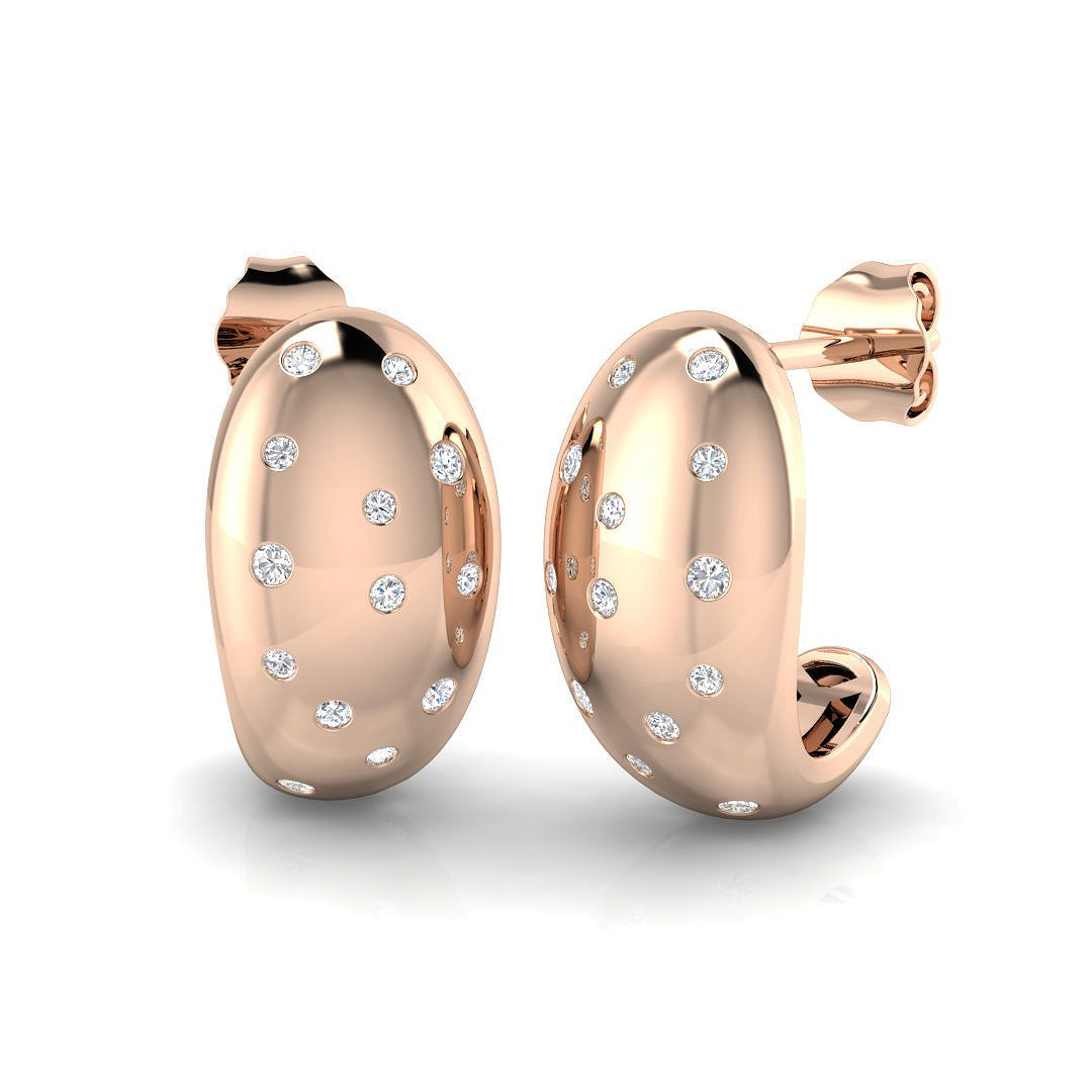 Elegant 0.25Ct Scattered Diamond Domed J-Hoop Stud Earrings in 10K/14K gold and platinum with certified lab-grown or natural diamonds