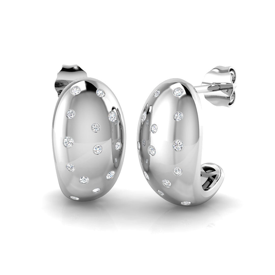 Elegant 0.25Ct Scattered Diamond Domed J-Hoop Stud Earrings in 10K/14K gold and platinum with certified lab-grown or natural diamonds