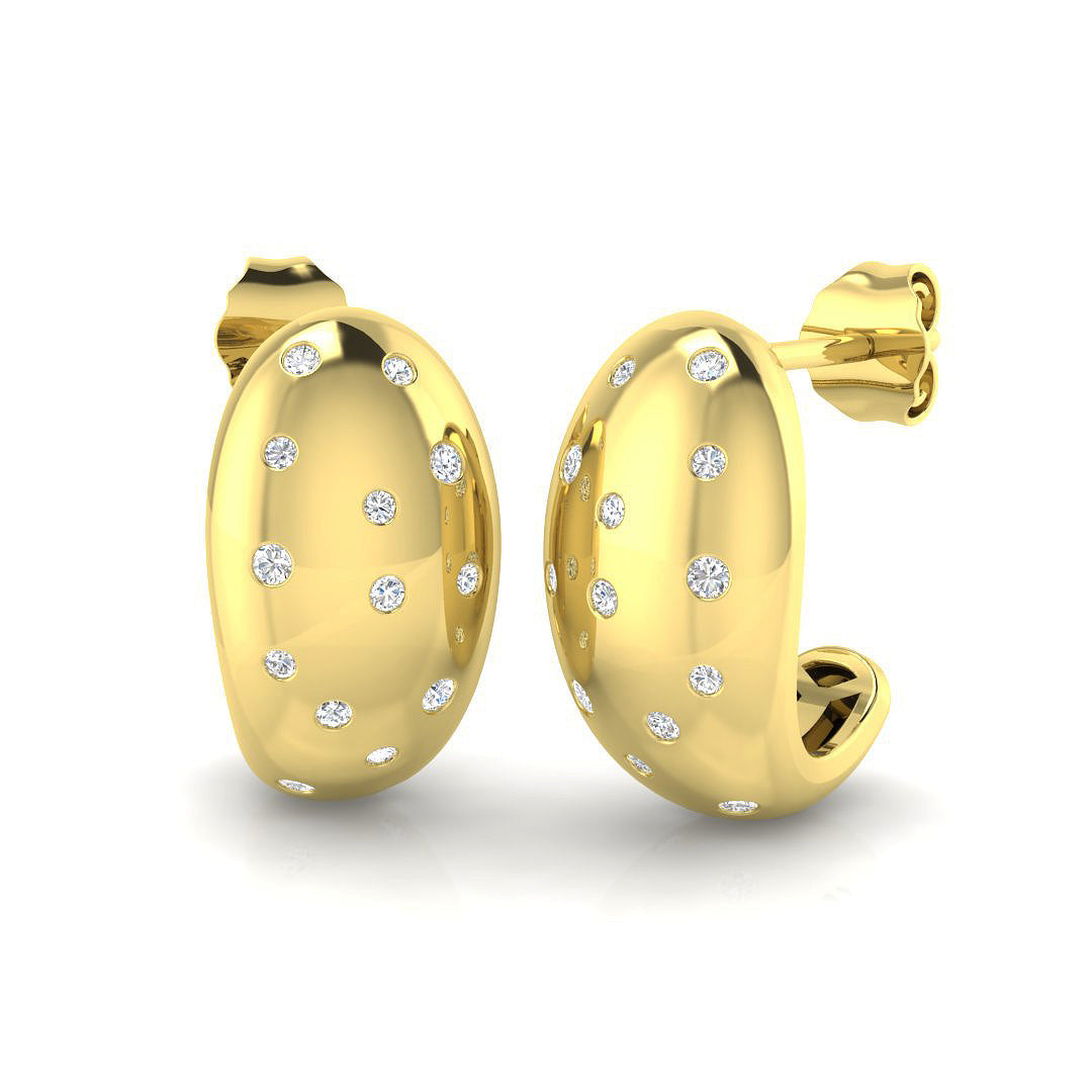 Elegant 0.25Ct Scattered Diamond Domed J-Hoop Stud Earrings in 10K/14K gold and platinum with certified lab-grown or natural diamonds