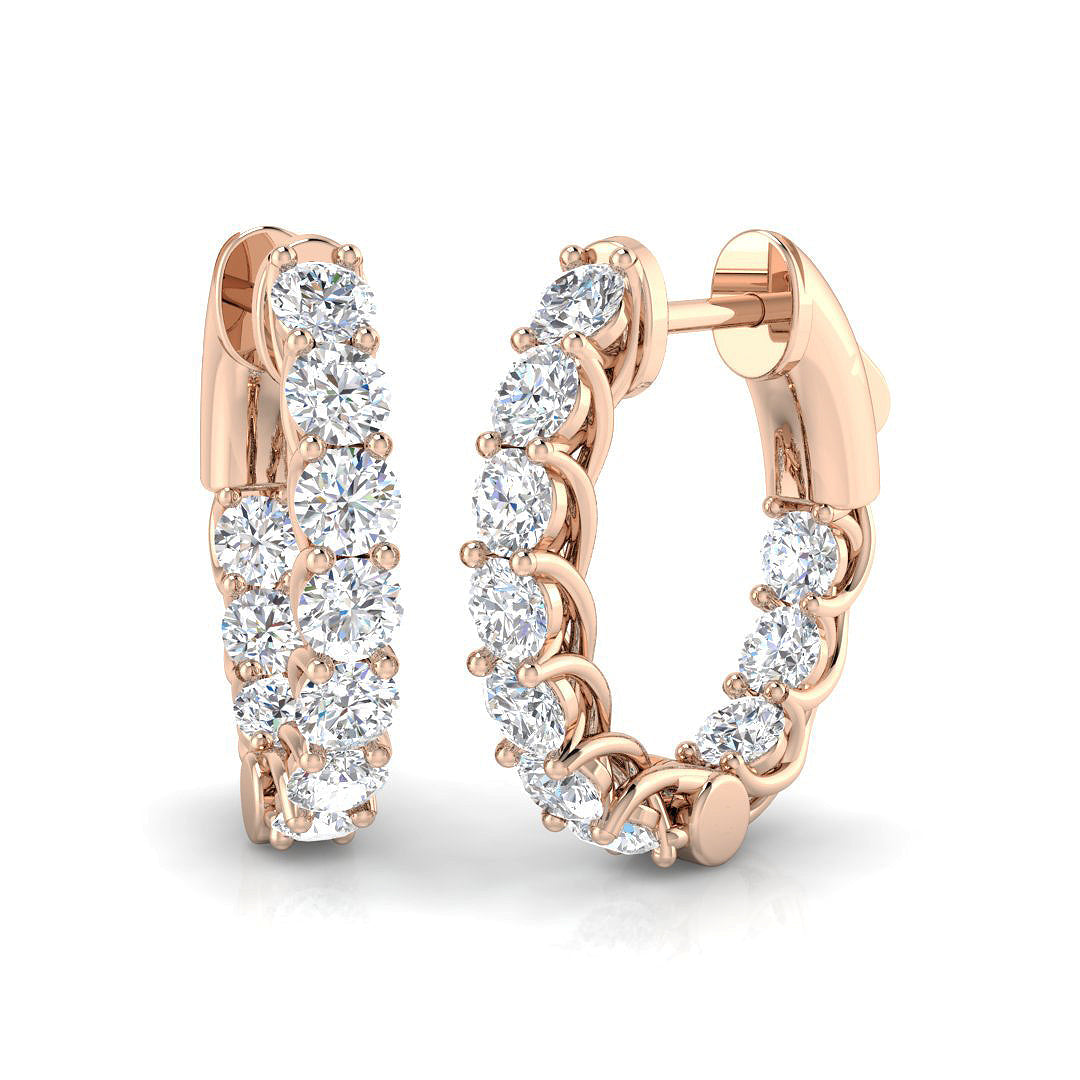 3 Ct Diamond Hoop Earrings in 10K/14K gold and platinum with certified lab-grown or natural diamonds