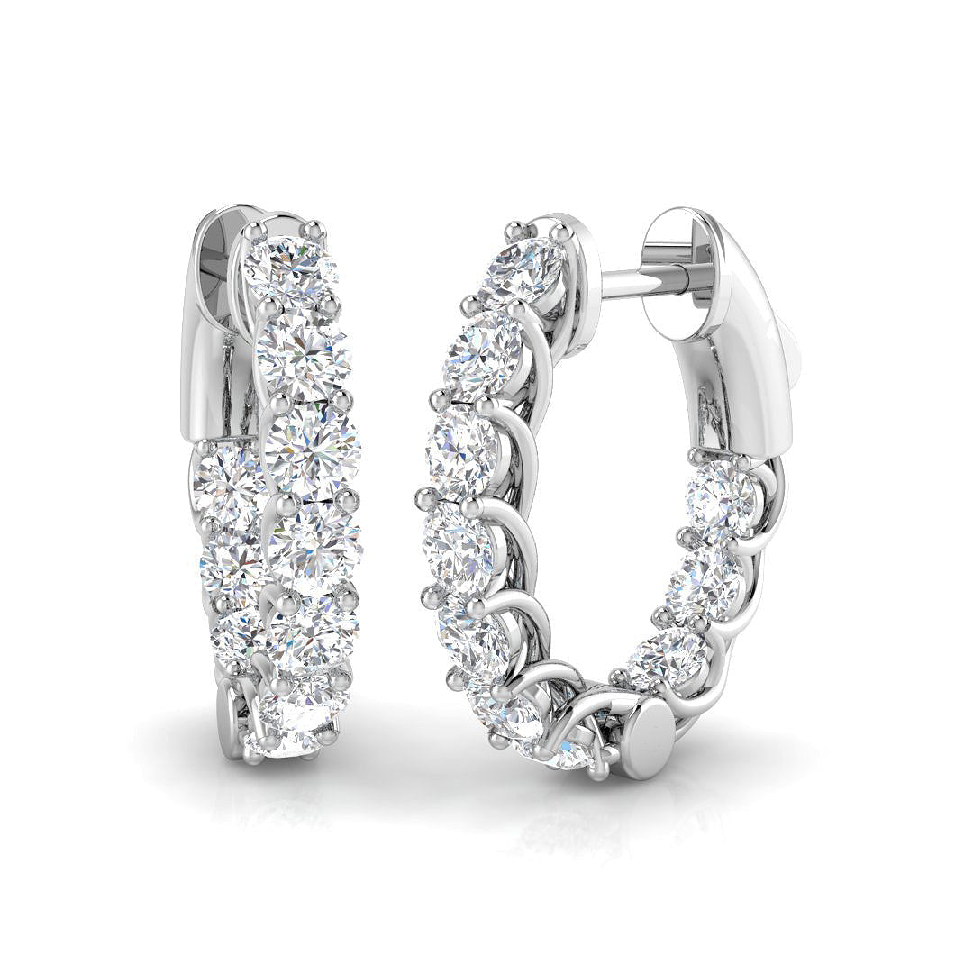 3 Ct Diamond Hoop Earrings in 10K/14K gold and platinum with certified lab-grown or natural diamonds