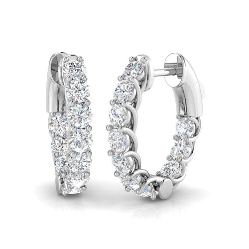 3 Ct Diamond Hoop Earrings in 10K/14K gold and platinum with certified lab-grown or natural diamonds