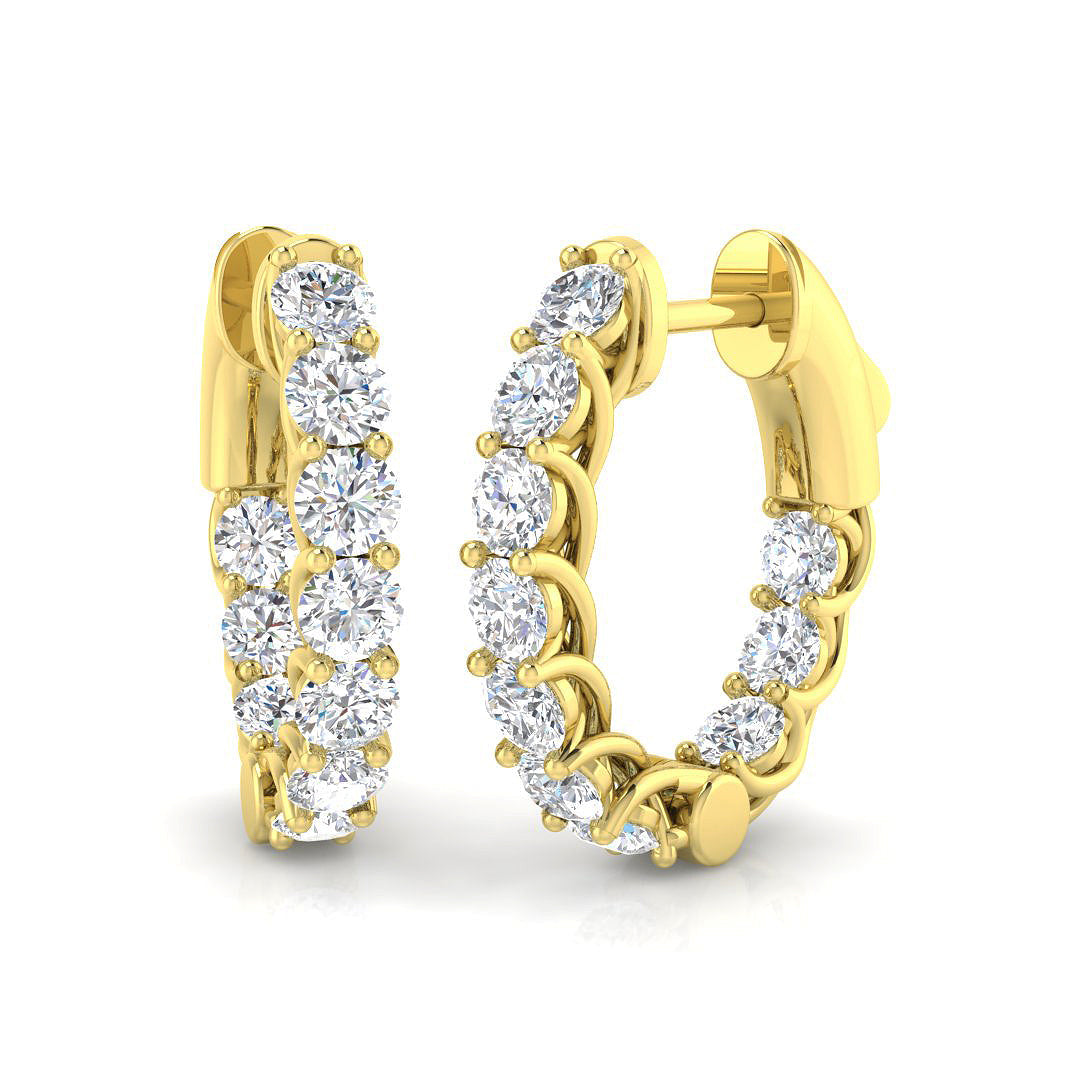 3 Ct Diamond Hoop Earrings in 10K/14K gold and platinum with certified lab-grown or natural diamonds