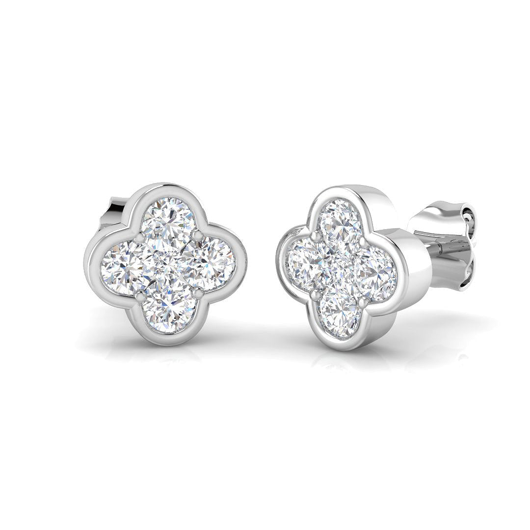 Stud Earrings with Four Leaf Clover Diamond Cluster - 1ct in 10K/14K gold and platinum with certified lab-grown or natural diamonds