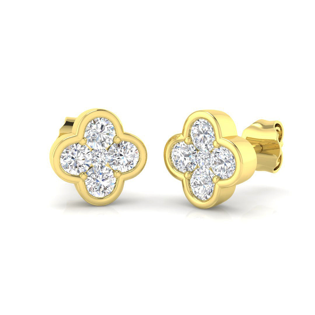 Stud Earrings with Four Leaf Clover Diamond Cluster - 1ct in 10K/14K gold and platinum with certified lab-grown or natural diamonds