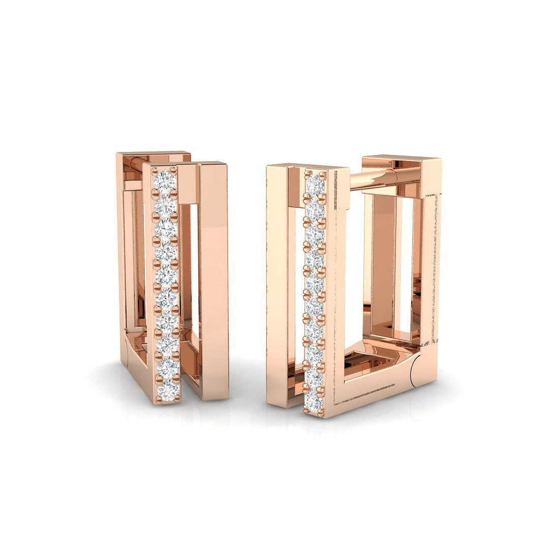 Elegant 0.10Ct Diamond Rectangular Hoop Earrings in in 10K/14K gold and platinum with certified lab-grown or natural diamonds