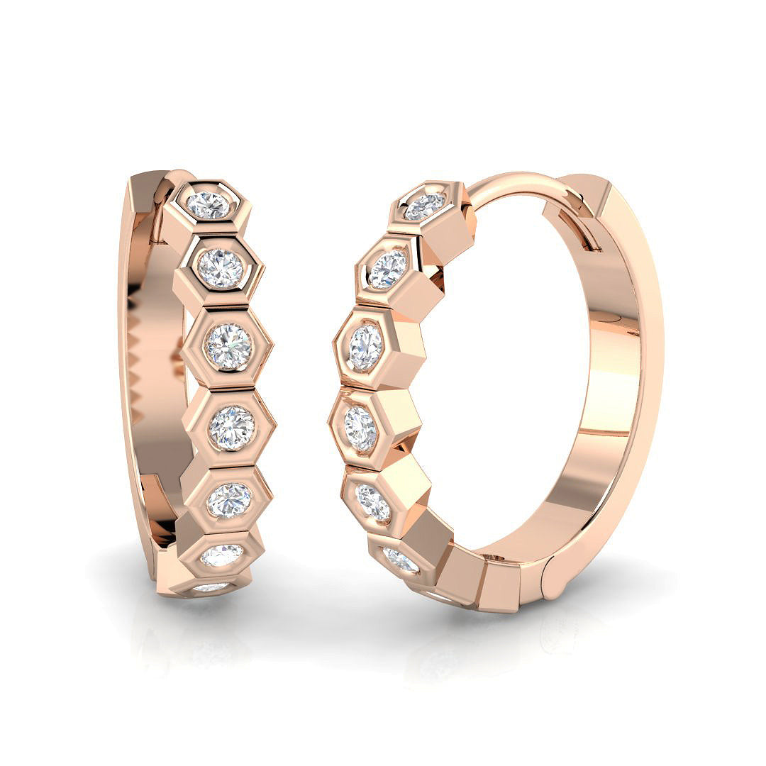 Hexagon Bezel 0.20 Ct Diamond Hoop Earrings in 10K/14K gold and platinum with certified lab-grown or natural diamonds