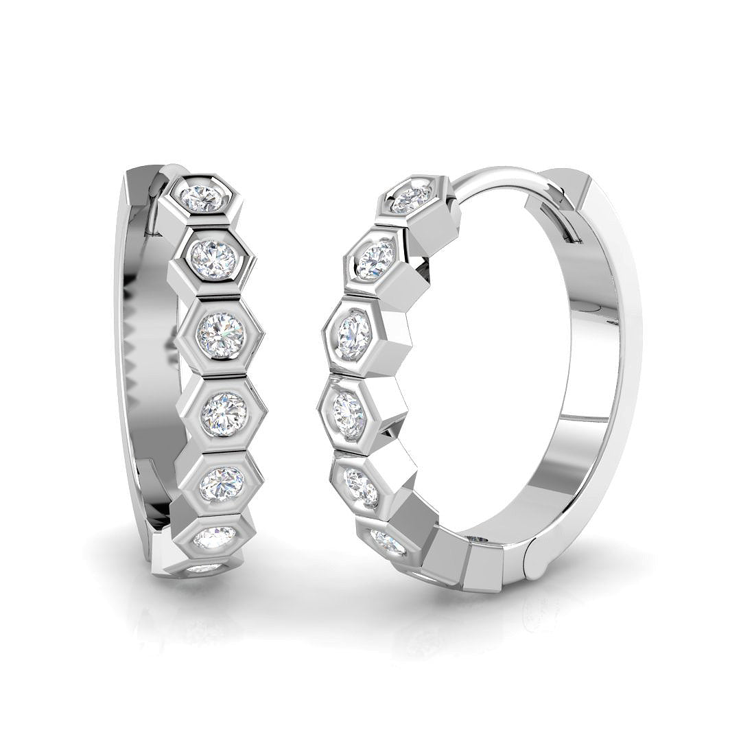 Hexagon Bezel 0.20 Ct Diamond Hoop Earrings in 10K/14K gold and platinum with certified lab-grown or natural diamonds