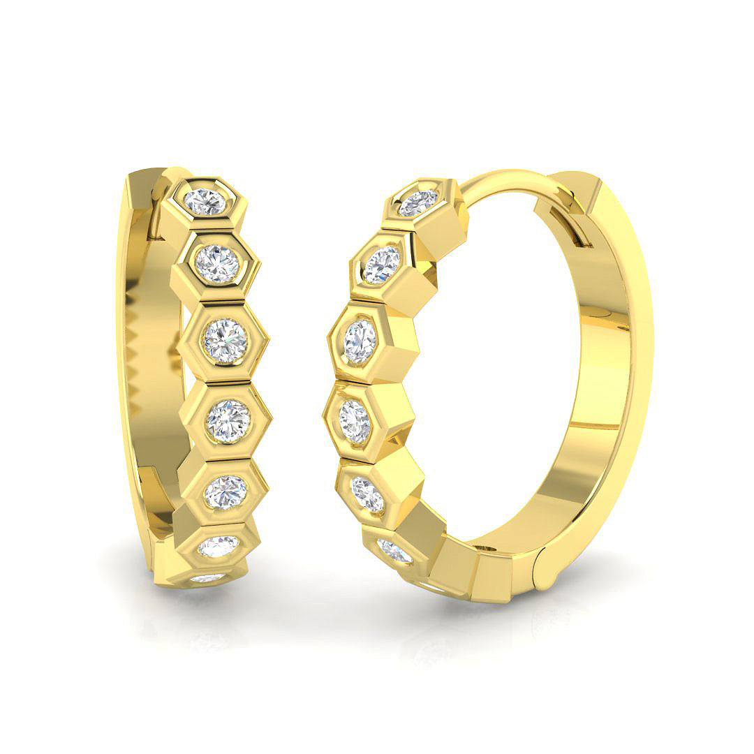 Hexagon Bezel 0.20 Ct Diamond Hoop Earrings in 10K/14K gold and platinum with certified lab-grown or natural diamonds
