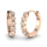 Hexagon Bezel 0.1 Ct Diamond Hoop Earrings in 10K/14K gold and platinum with certified lab-grown or natural diamonds