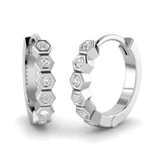 Hexagon Bezel 0.1 Ct Diamond Hoop Earrings in 10K/14K gold and platinum with certified lab-grown or natural diamonds