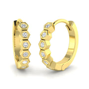 Hexagon Bezel 0.1 Ct Diamond Hoop Earrings in 10K/14K gold and platinum with certified lab-grown or natural diamonds