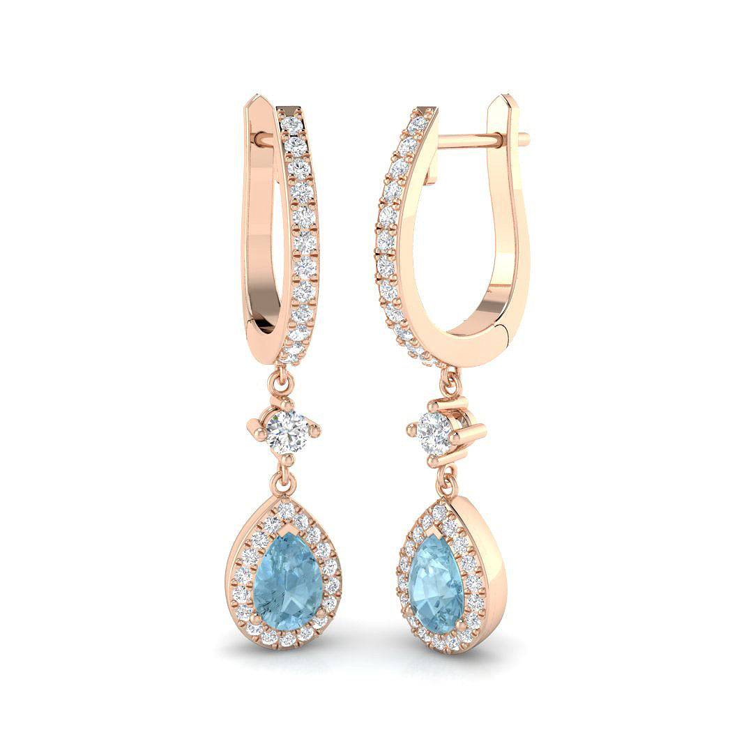 Aquamarine Diamond Drop Earrings in 10K/14K gold and platinum with certified lab-grown or natural diamonds