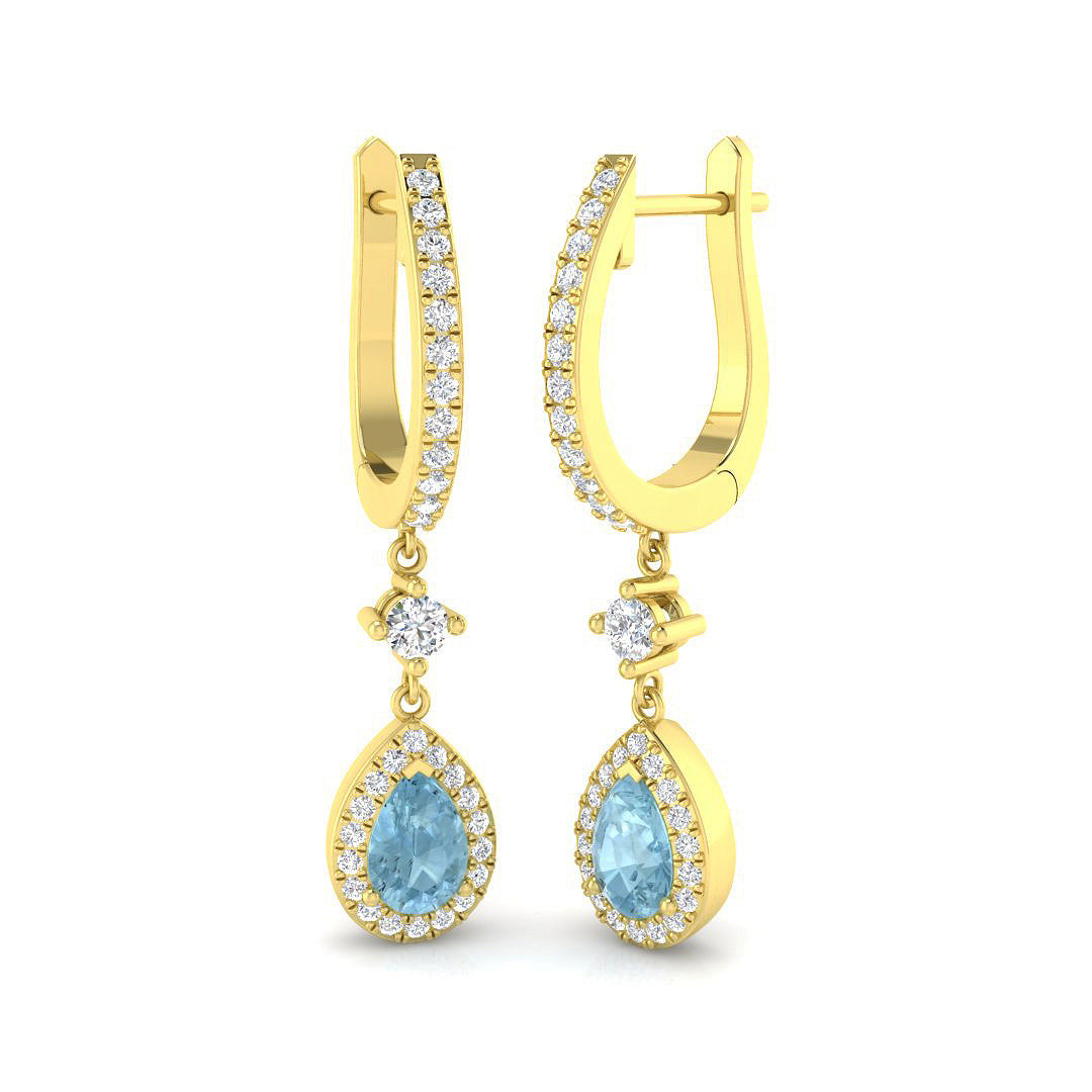 Aquamarine Diamond Drop Earrings in 10K/14K gold and platinum with certified lab-grown or natural diamonds