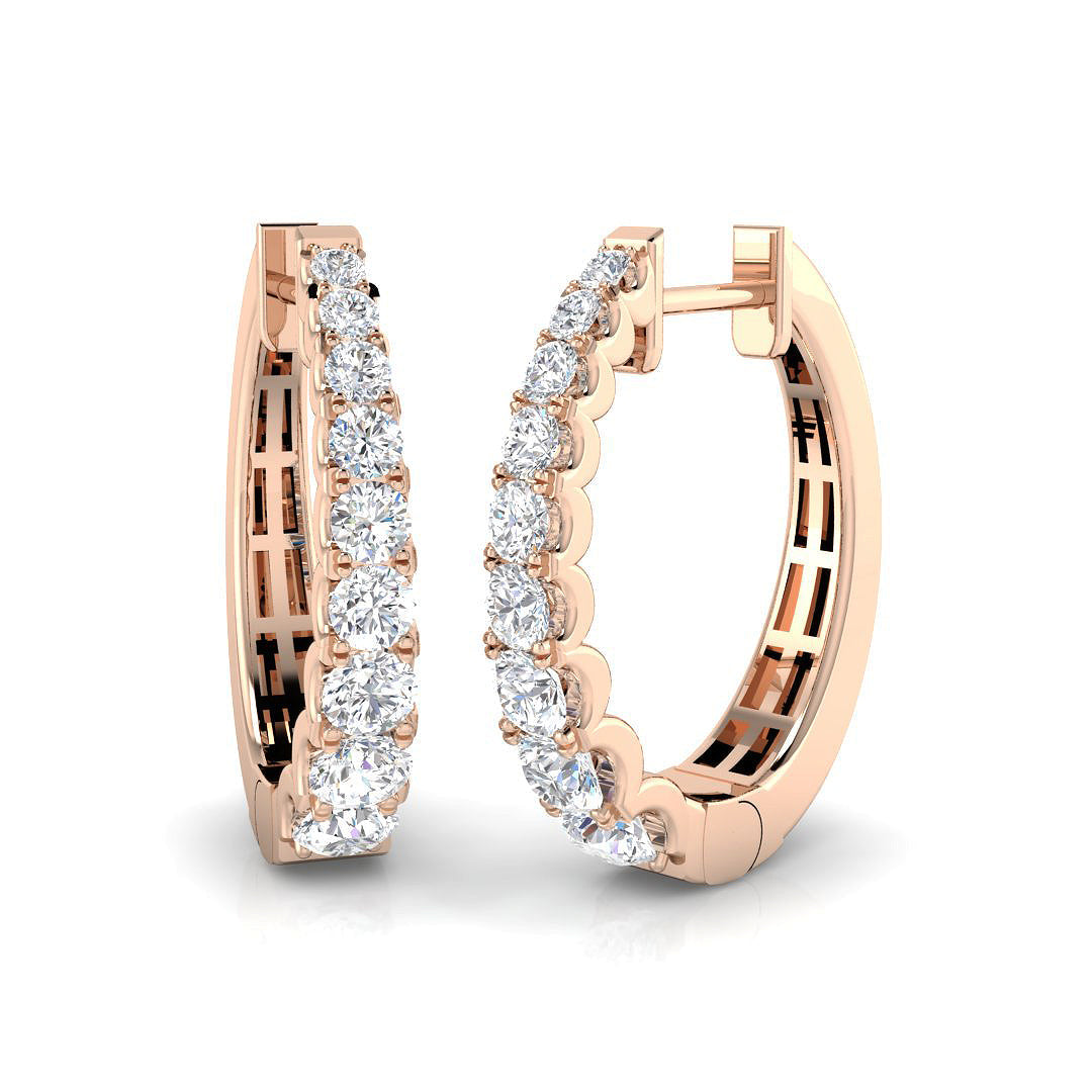 Luxury 1.00 Ct Round Diamond Hoop Earrings in 10K/14K gold and platinum with certified lab-grown or natural diamonds