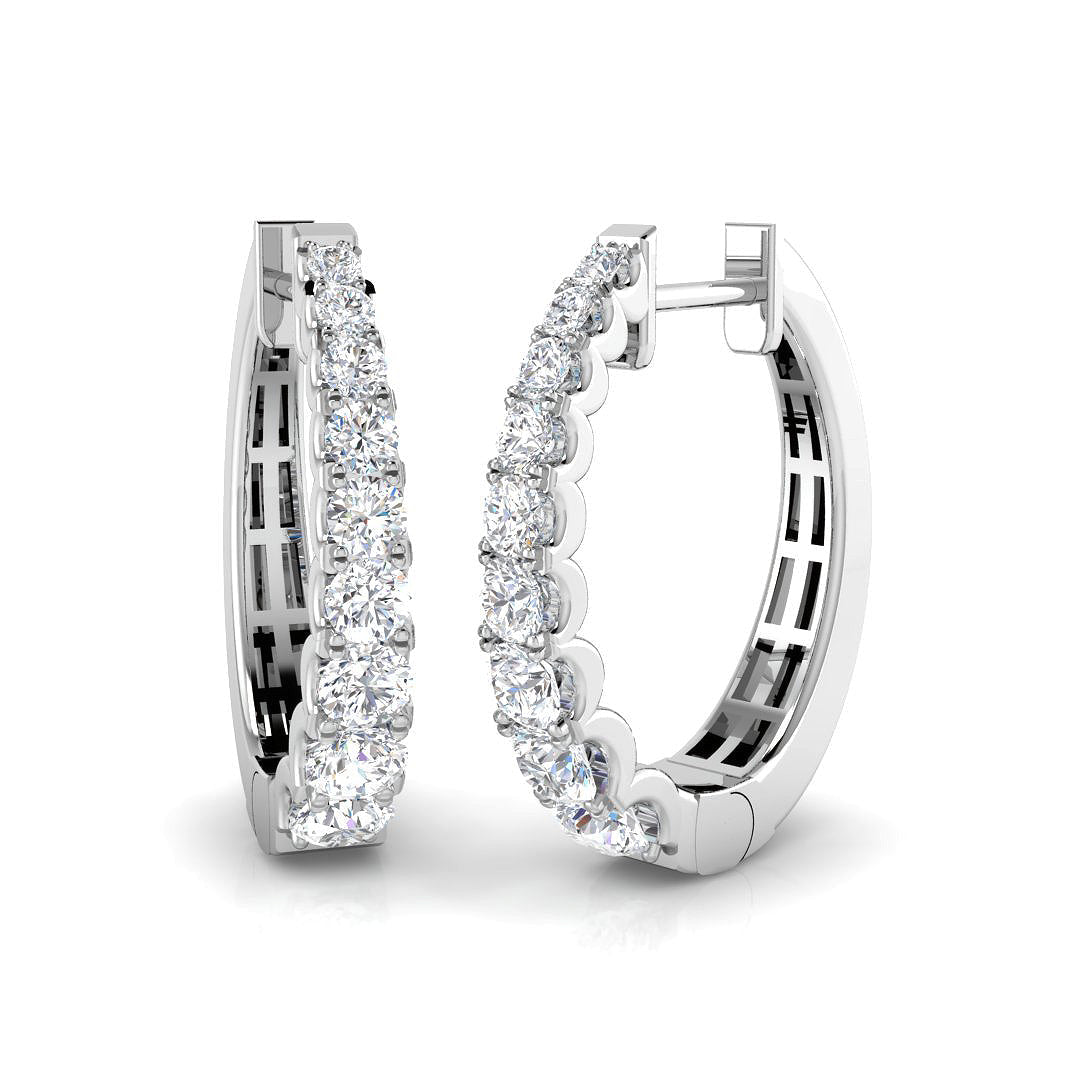 Luxury 1.00 Ct Round Diamond Hoop Earrings in 10K/14K gold and platinum with certified lab-grown or natural diamonds