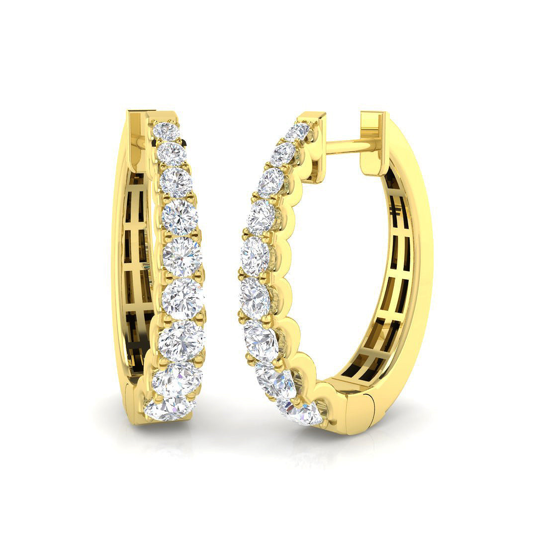 Luxury 1.00 Ct Round Diamond Hoop Earrings in 10K/14K gold and platinum with certified lab-grown or natural diamonds