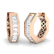 Modern 1.0Ct Baguette Diamond Hexagon Hoop Earrings in in 10K/14K gold and platinum with certified lab-grown or natural diamonds