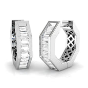 Modern 1.0Ct Baguette Diamond Hexagon Hoop Earrings in in 10K/14K gold and platinum with certified lab-grown or natural diamonds