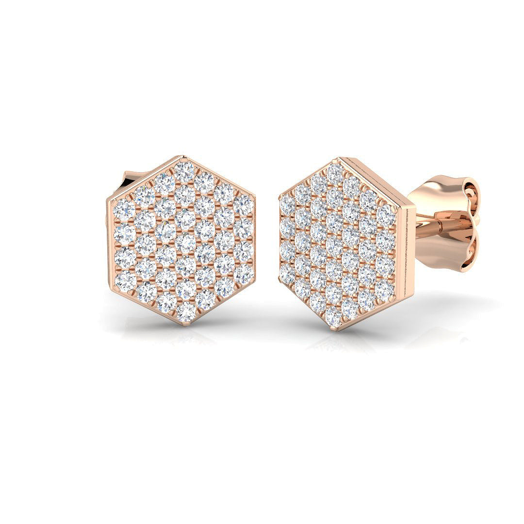 Sparkling 0.33Ct & 0.50Ct Hexagon Diamond Pavé Stud Earrings in 10K/14K gold and platinum with certified lab-grown or natural diamonds